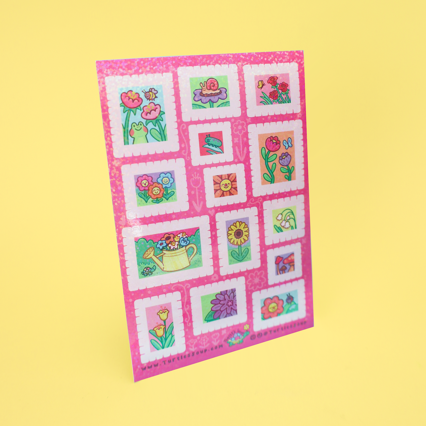 Floral Postage Stamp Seals Deco Glitter Sticker Sheet
