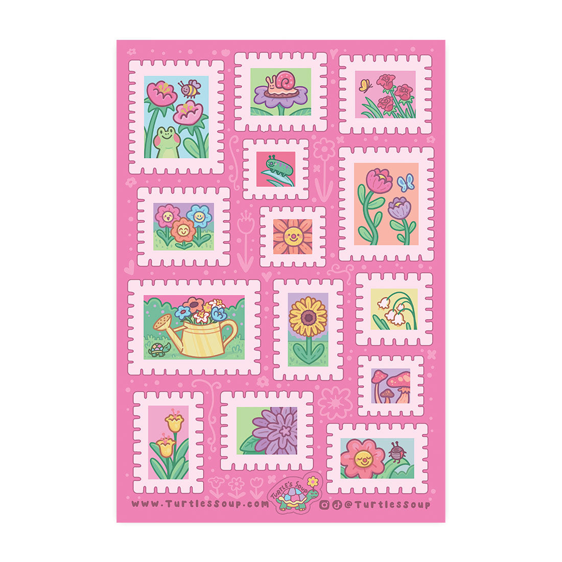 Floral Postage Stamp Seals Deco Glitter Sticker Sheet