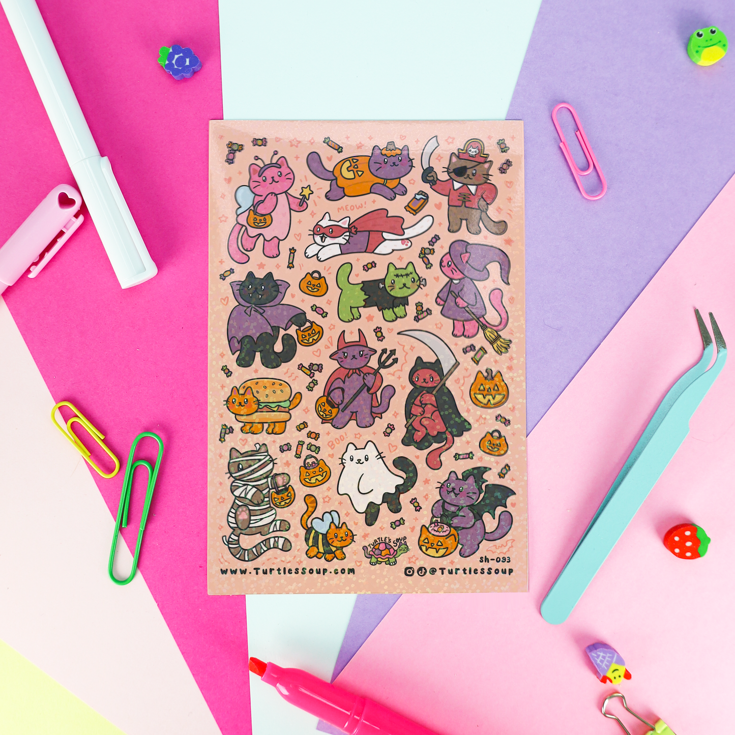 Kitty Halloween Costumes Glitter Sticker Sheet