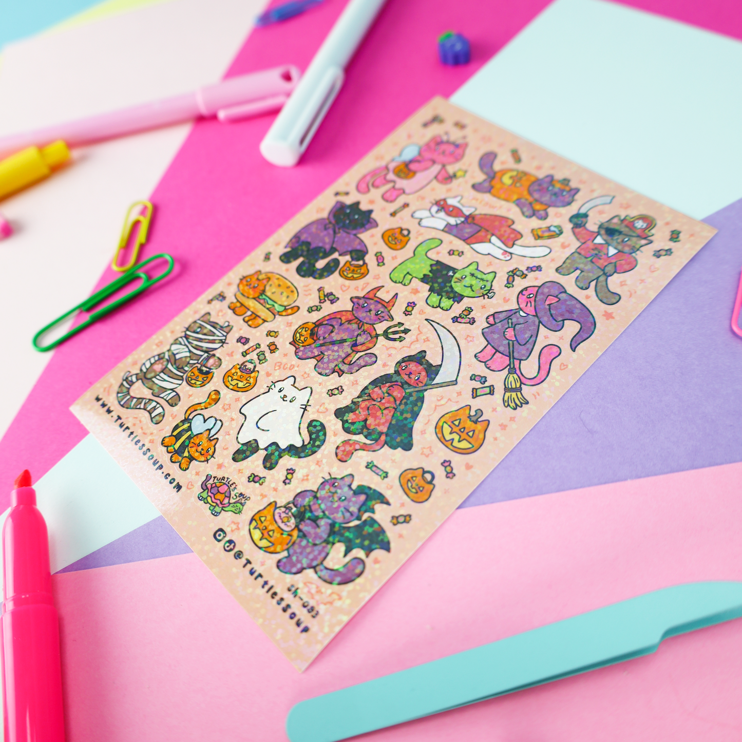 Kitty Halloween Costumes Glitter Sticker Sheet