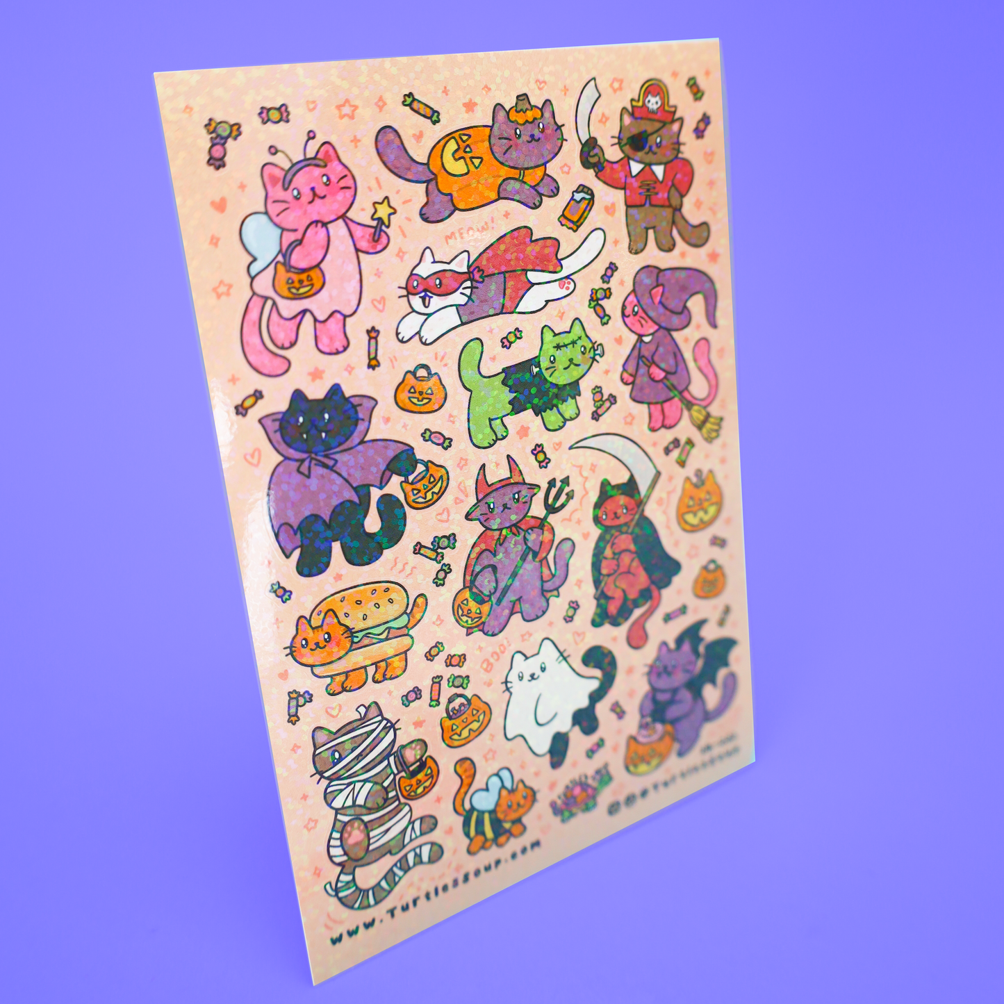 Kitty Halloween Costumes Glitter Sticker Sheet