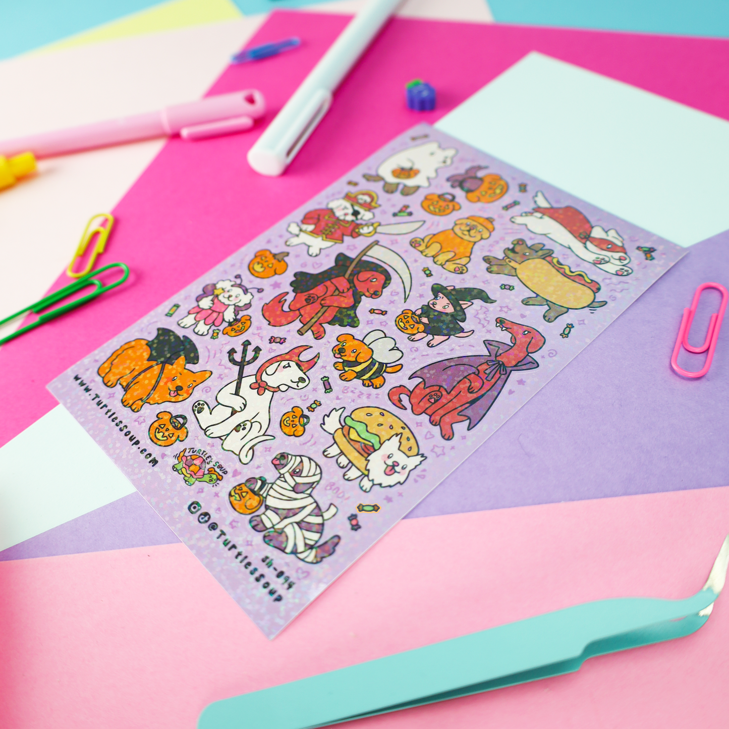 Halloween Puppy Costumes Glitter Sticker Sheet