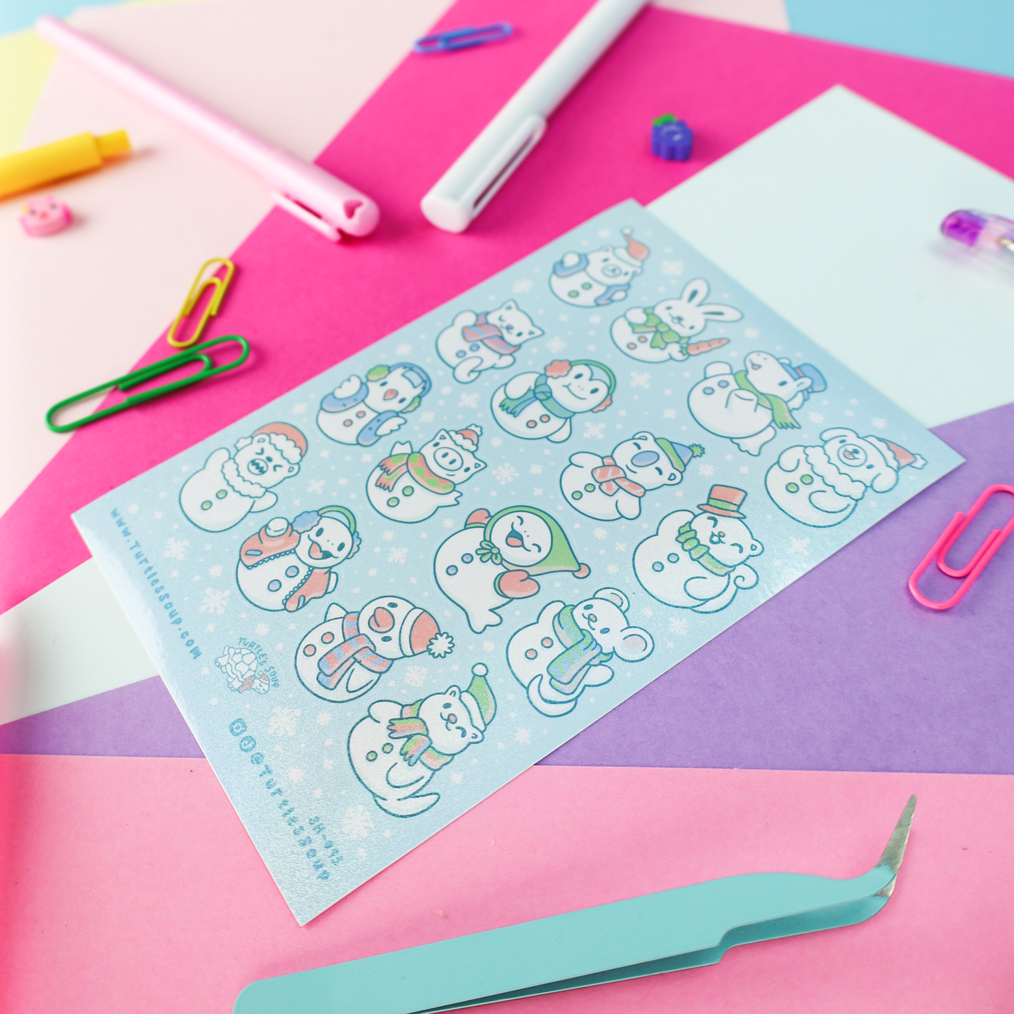 Cute Snowman Animals Winter Glitter Sticker Sheet