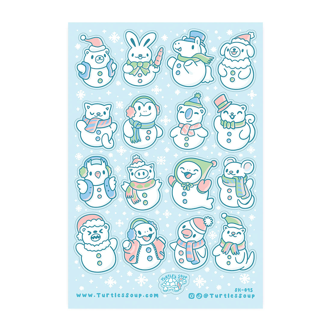 Cute Snowman Animals Winter Glitter Sticker Sheet