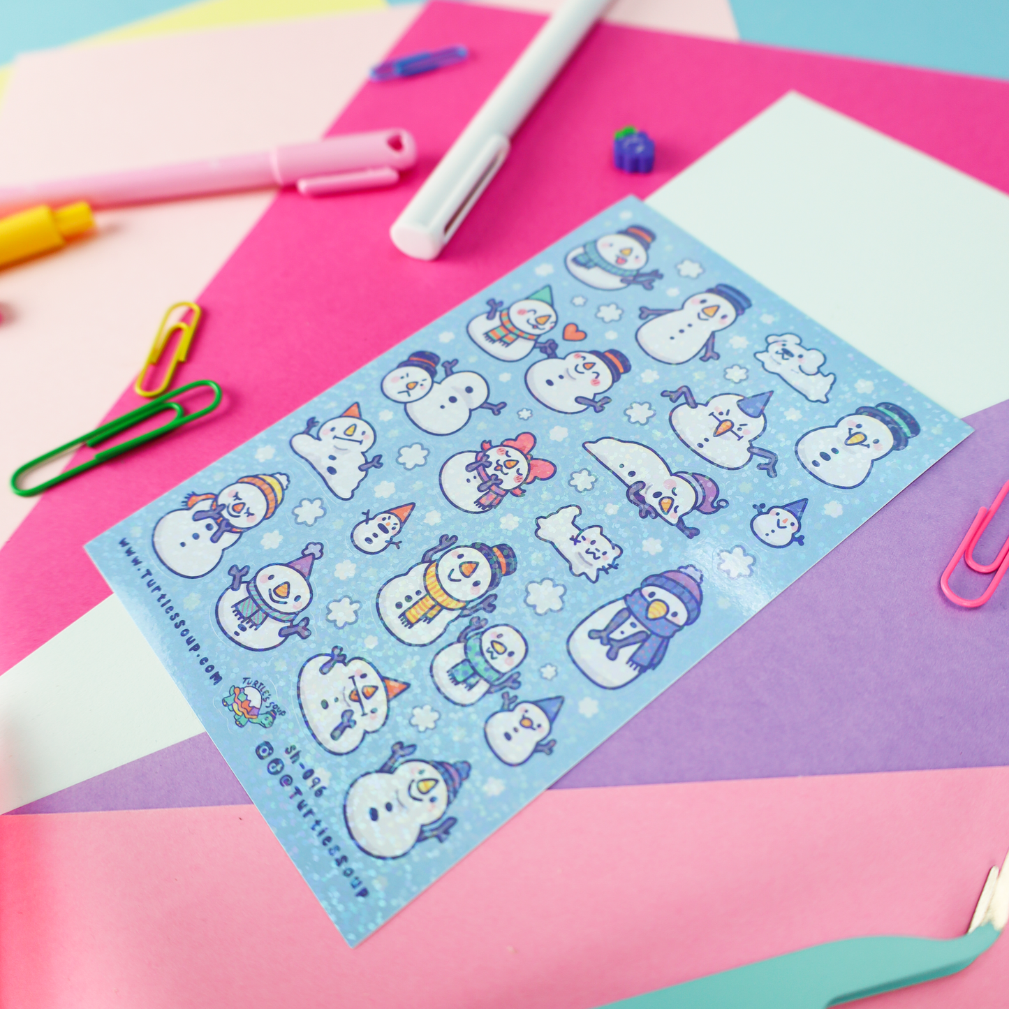 Little Snowmen Festive Winter Holiday Glitter Sticker Sheet