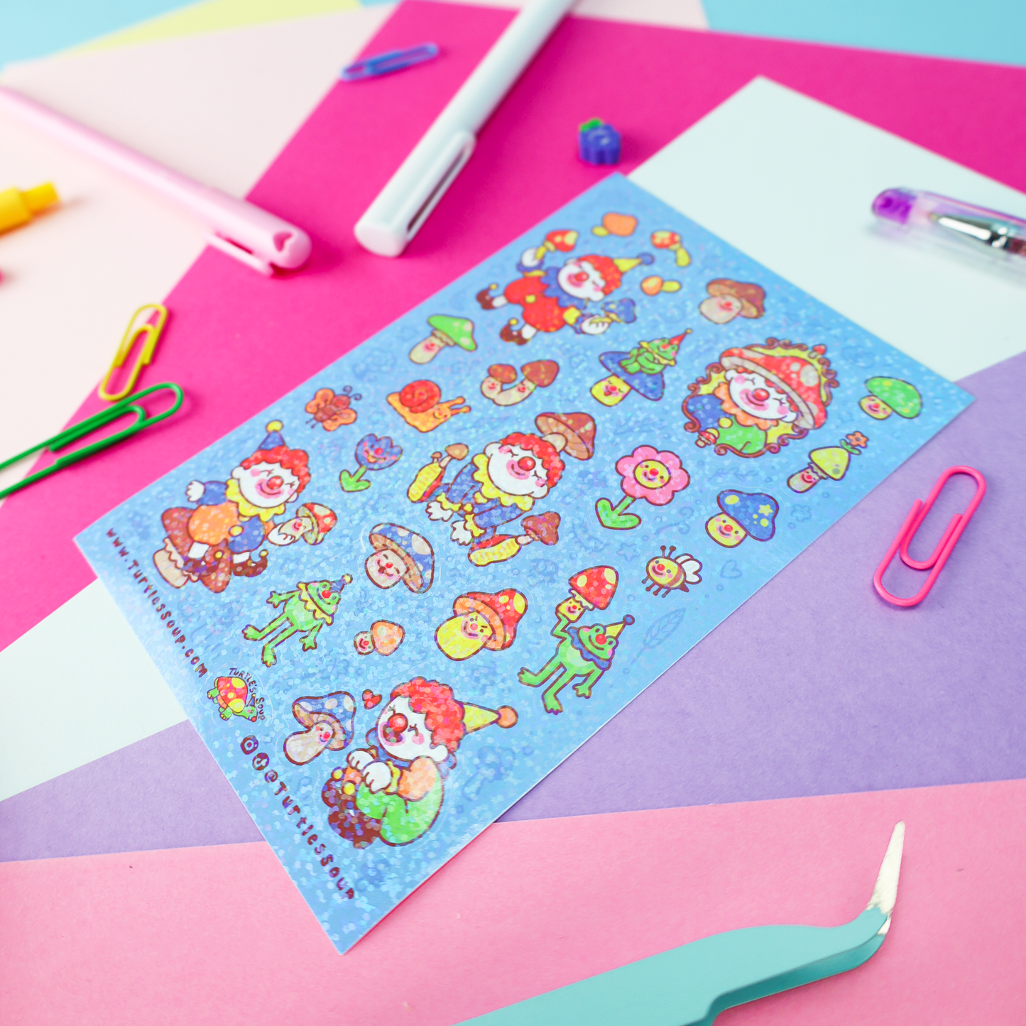 Mushrooms & Woodland Clowns Glitter Sticker Sheet