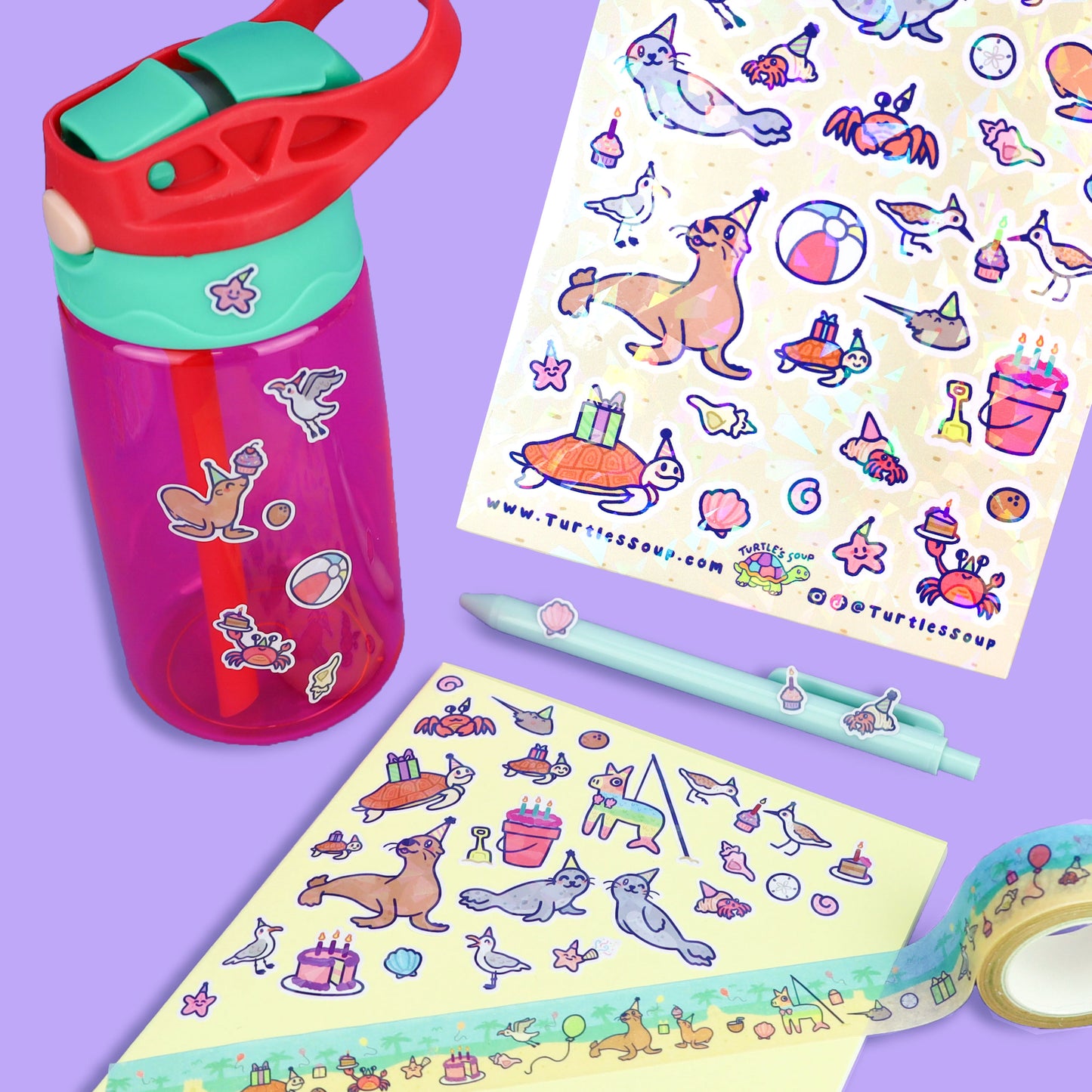 beach party animals sticker sheet