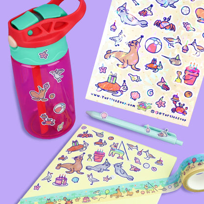 beach party animals sticker sheet