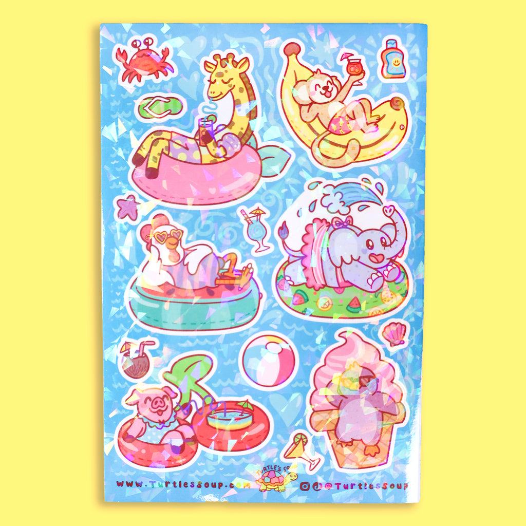 pool party animals sticker sheet