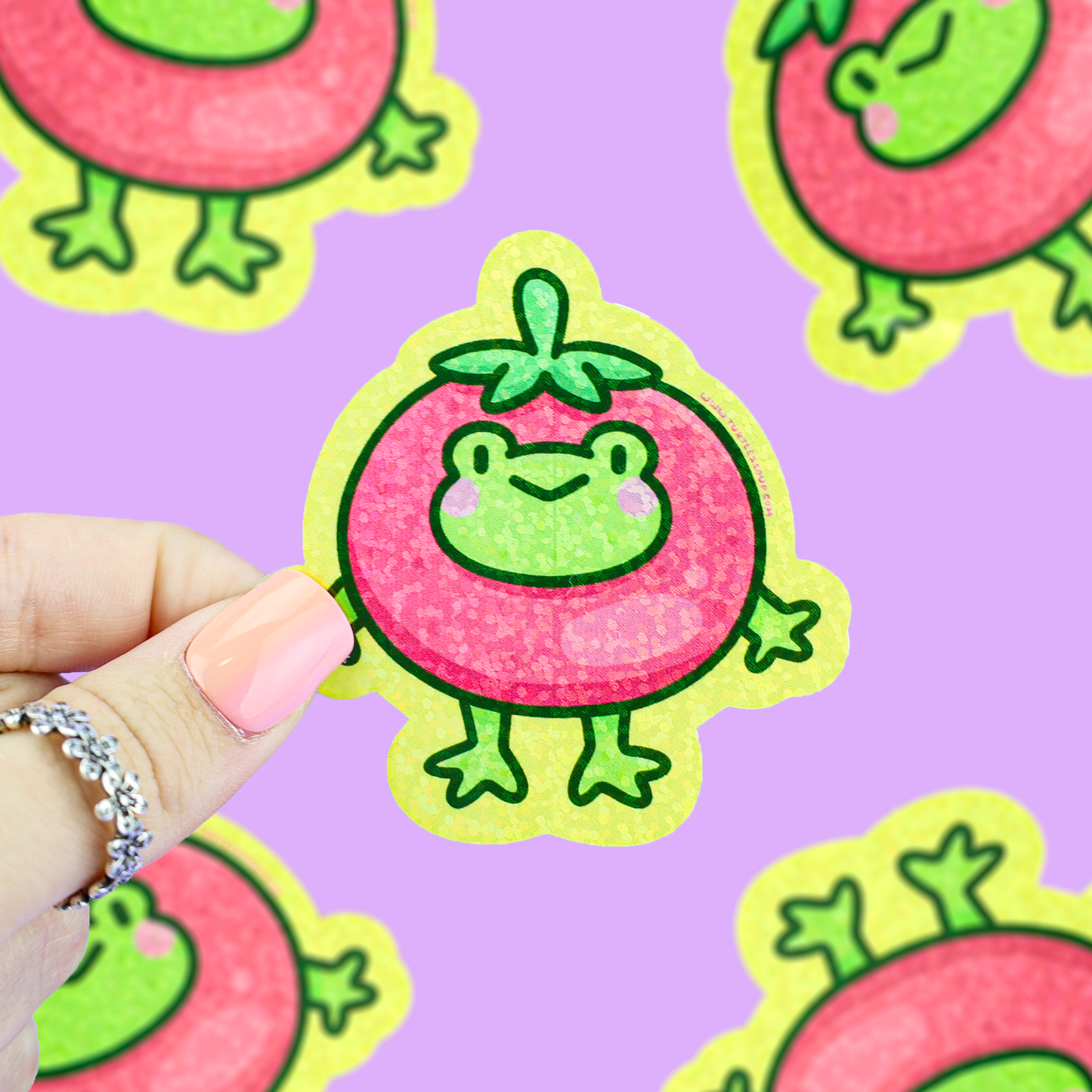 Happy Tomato Frog Glitter Vinyl Sticker