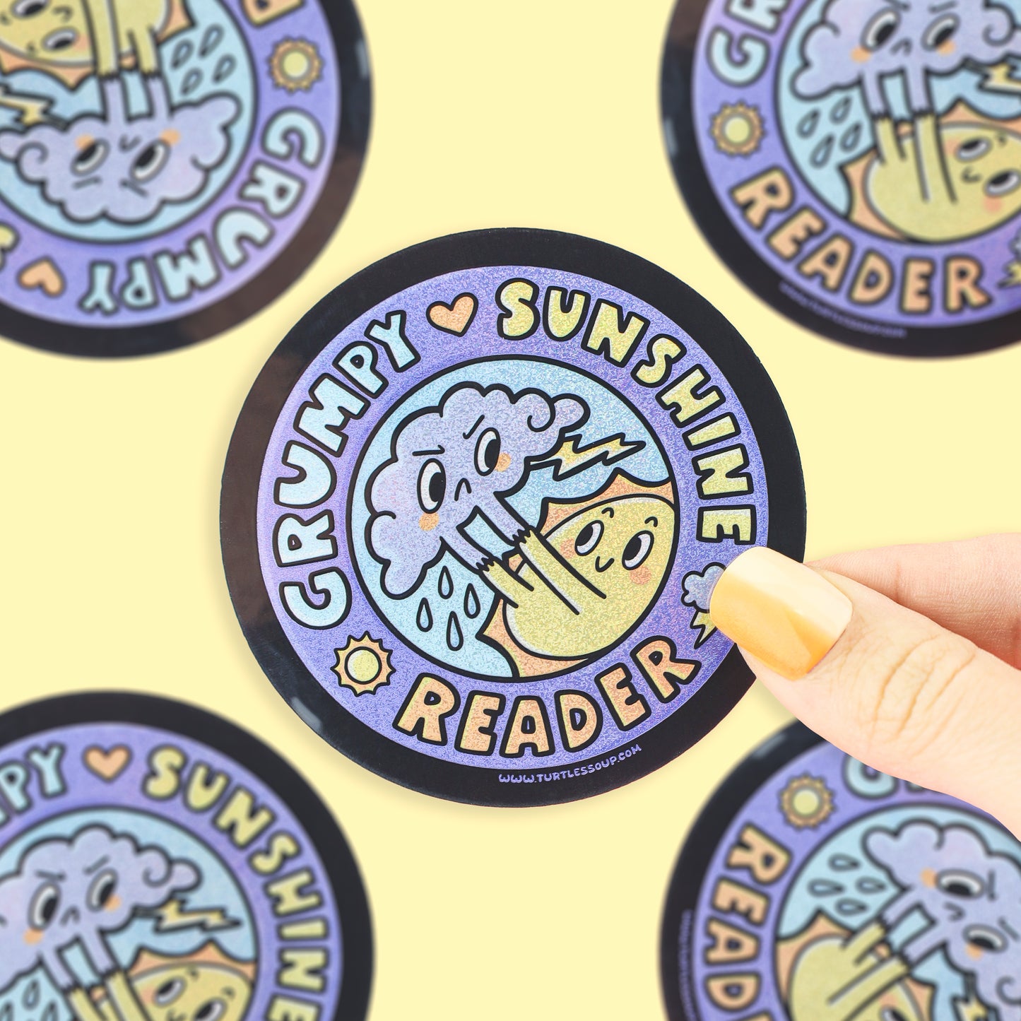 Grumpy and Sunshine Reader Sparkly Vinyl Sticker