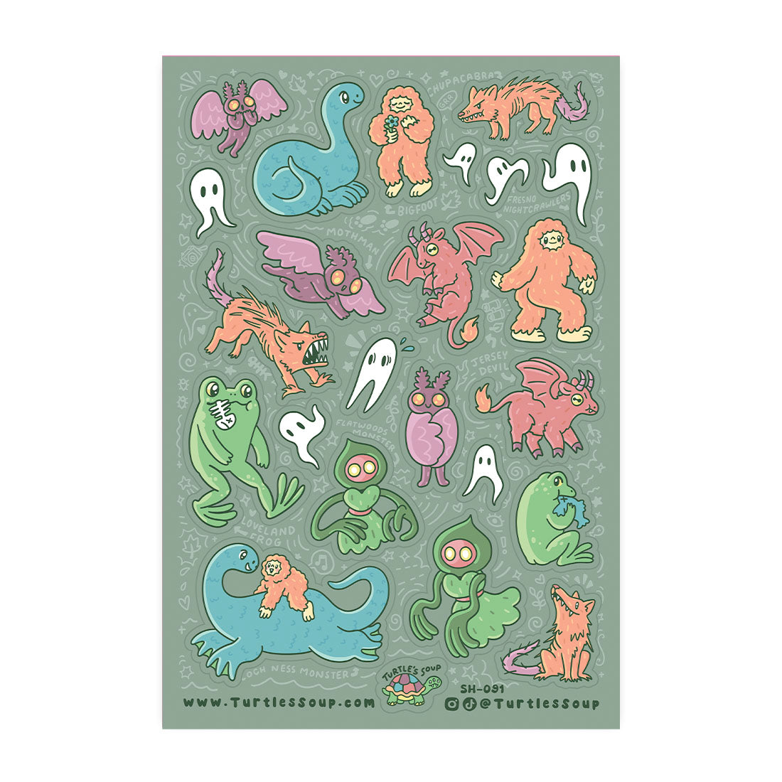 Cryptid Mythical Creatures & Monsters Glitter Sticker Sheet