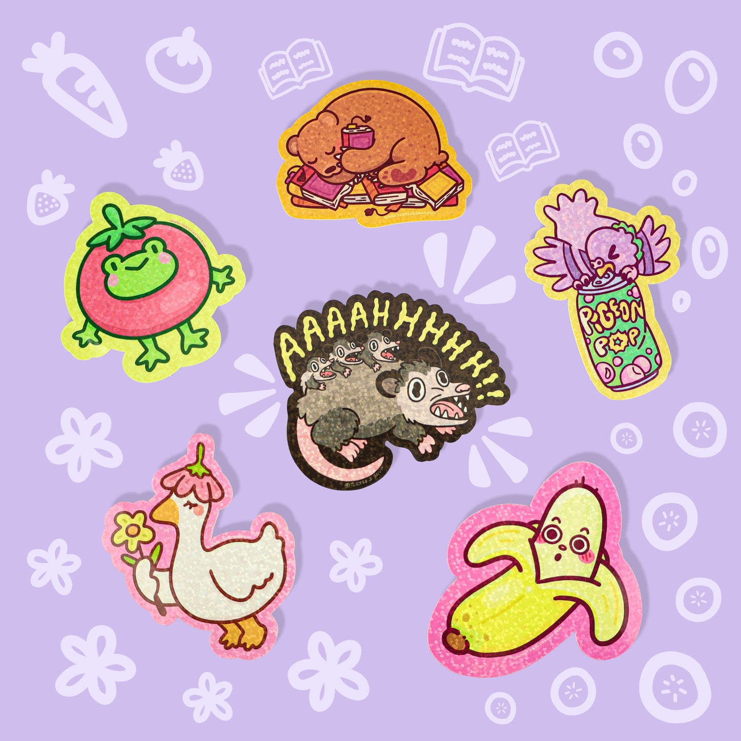 Sleepy Book Bear Glitter Vinyl Sticker