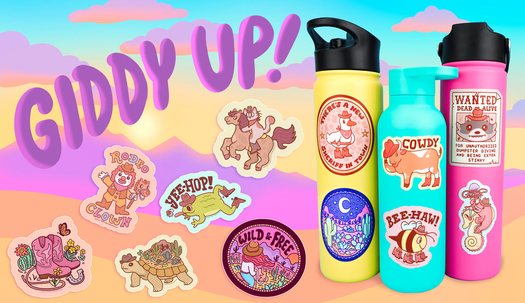 Howdy partner! This new sticker collection is the most root’n and toot’n one yet! We got twelve fresh designs that your inner cowboy will love. Yeehaw!