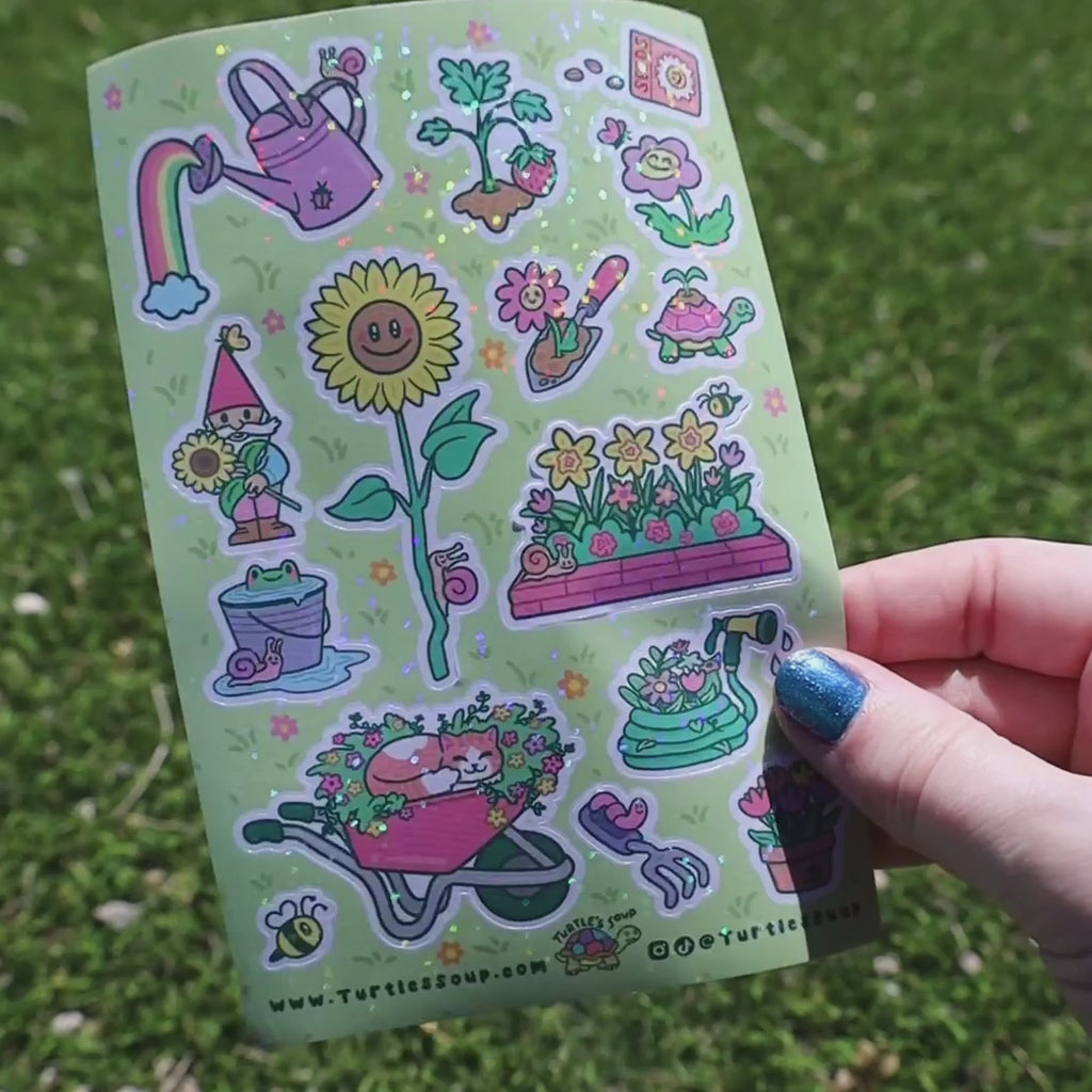 a video of our garden glitter sticker sheet shining in the sun!