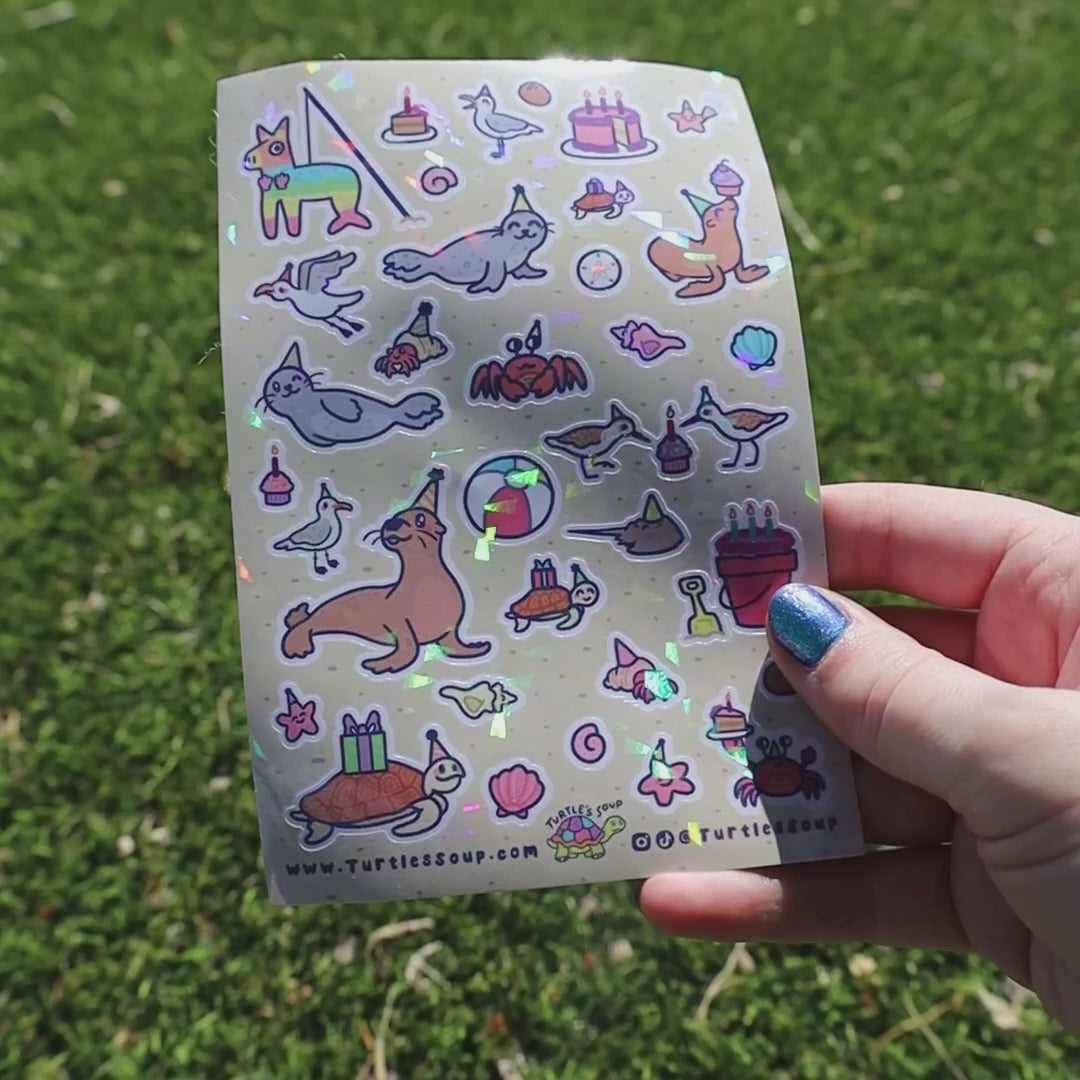 beach party animals sticker sheet