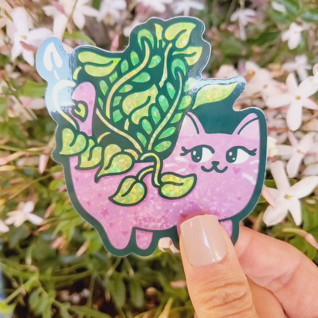 glitter kitty planter sticker