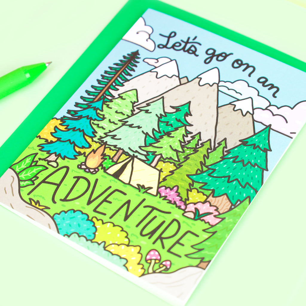 Let's Go On An Adventure, Mountains Card, Cute Friendship Card, Outdoorsy Card, Adventurer Card, The Great Outdoors, Forest, Anniversary