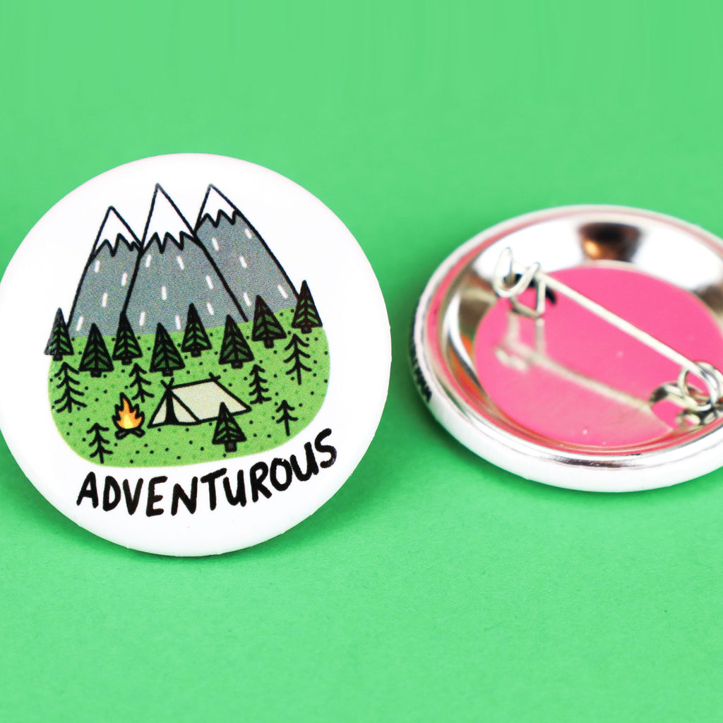 Hiking Pin, Adventure Pinback Button, Adventurous, Wilderness Explorer, Backpack Pins, Outdoorsy Button, Adventure, Gift for Hiker, Camping