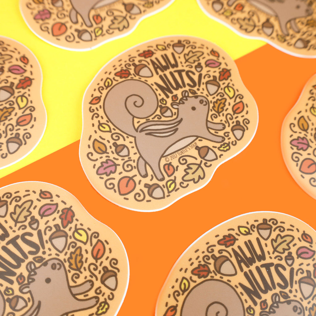Aww-Nuts-Squirrel-Pun-Punny-Nutty-Cute-Funny-Animal-Wildlife-Vinyl-Sticker-for-Water-Bottle-Laptop-Turtles-Soup-Art-Adorbs.