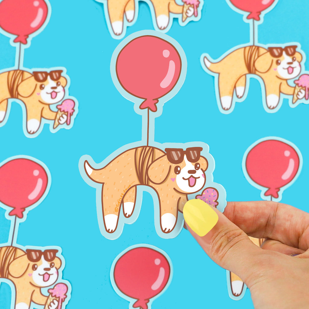 Balloon-Puppy-Dog-Vinyl-Sticker-Cute-Animal-Floating-Decal-For-Waterbottle-Laptop-Cute-Art-Adorable-Kids-Sticker-Waterproof-High-Quality-Stickers-by-Turtles-Soup