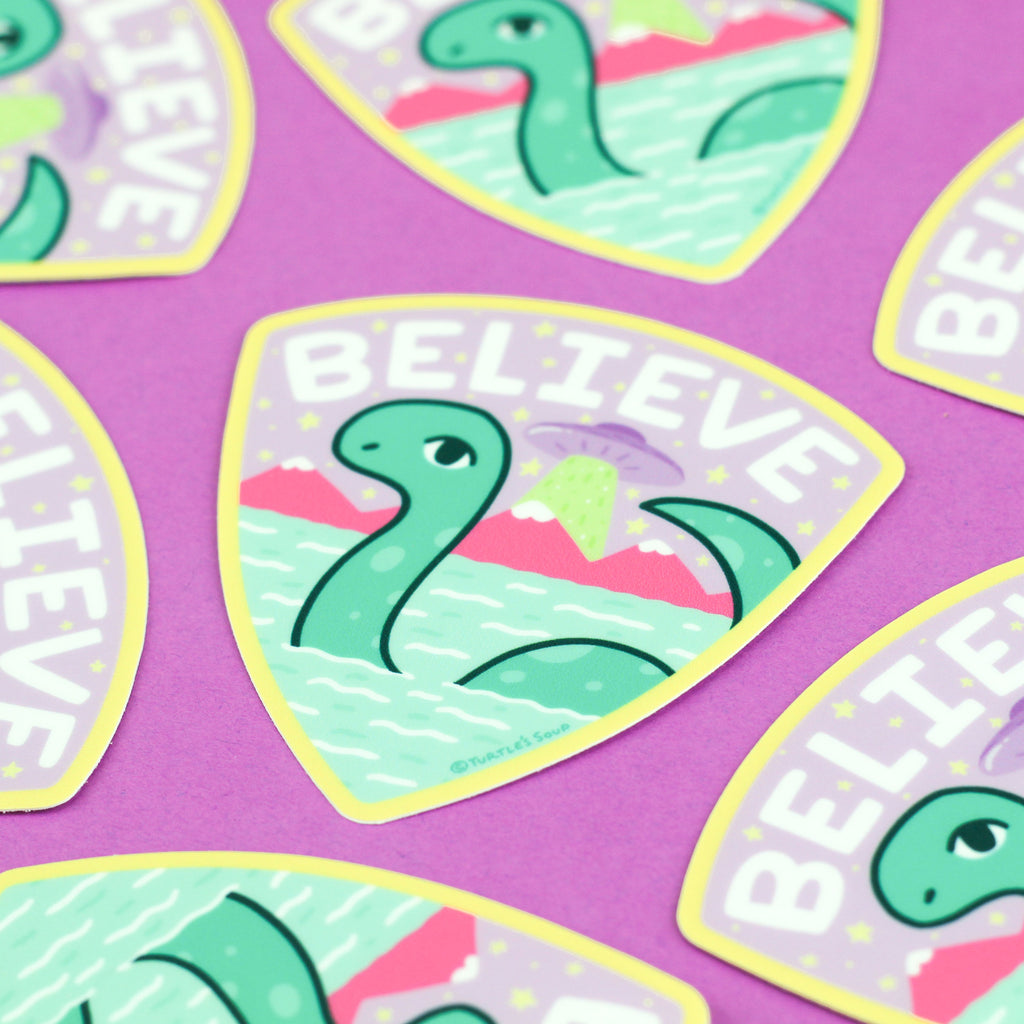 Believe, Loch Ness Monster, Vinyl Sticker for, Water Bottle, Laptop, Journal, UFO, Extraterrestrial, High Quality, Waterproof, Badge