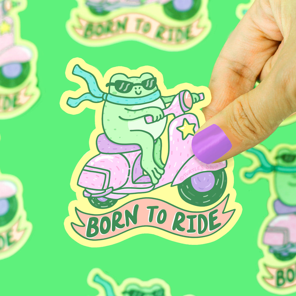 Born-To-Ride-Funny-Frog-Vinyl-Decal-Sticker-for-Water-Bottle-Cute-Art-Sticker-Waterproof-Turtles-Soup-Cute-Drawing-Froggie-Vespa