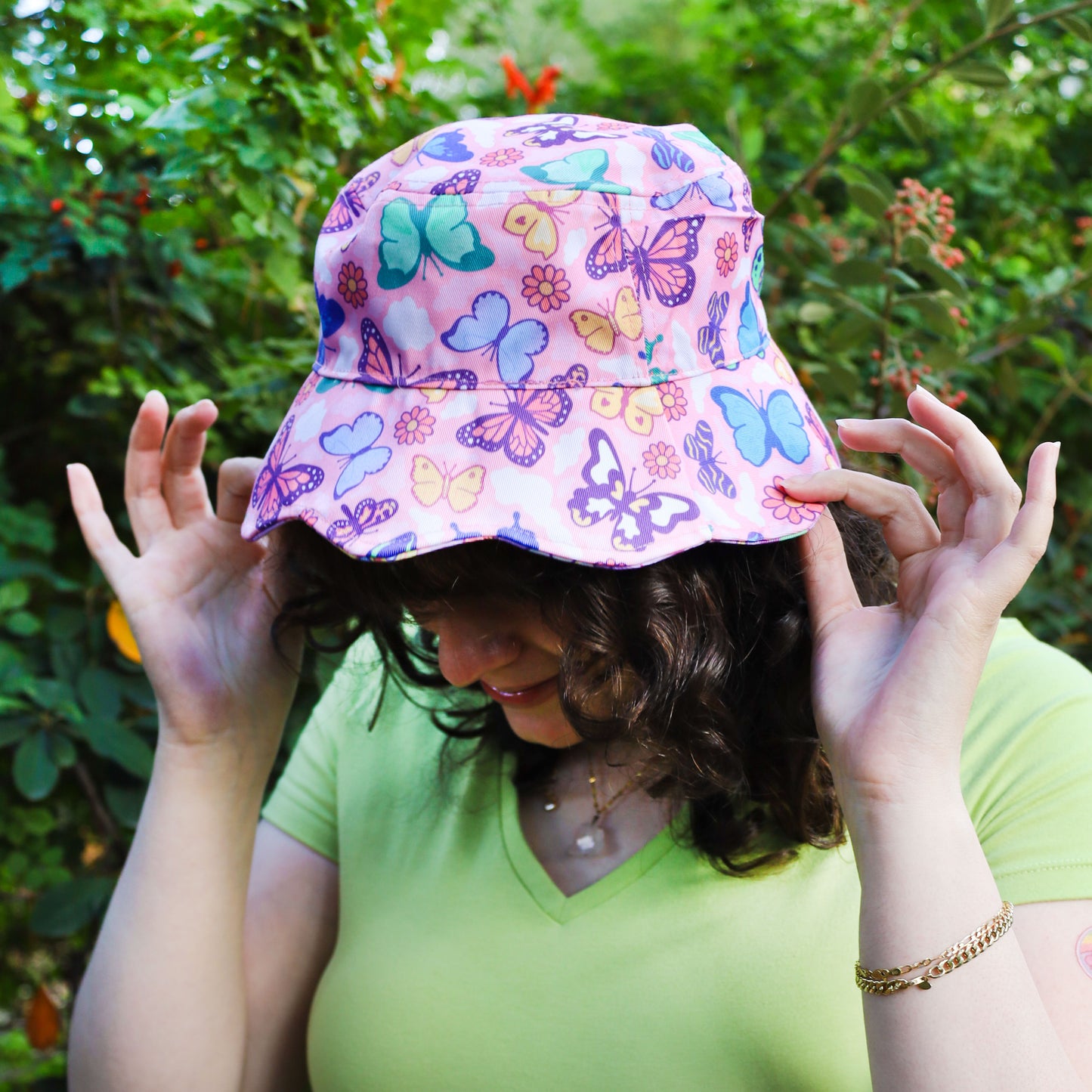 Whimsical Adult Reversible Butterfly and Moth Bucket Hat Spring Fashion