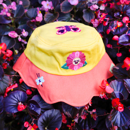 bucket hat by turtles soup with flower embroidery bees butterflies garending hat