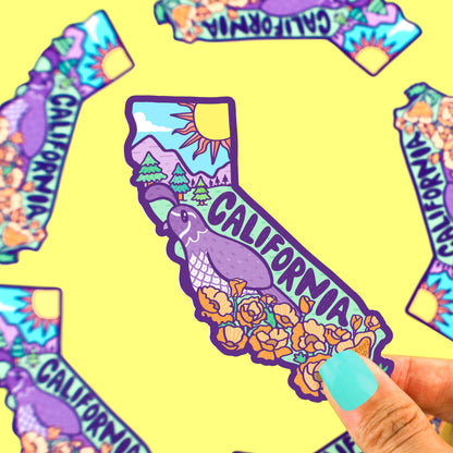 California-Poppies-Sticker-Quail-State-Bird-Cali-Sunshine-Decal-By-Turtles-Soup-Sunny-California-Sticker-Waterproof-for-Waterbottle-Laptop.