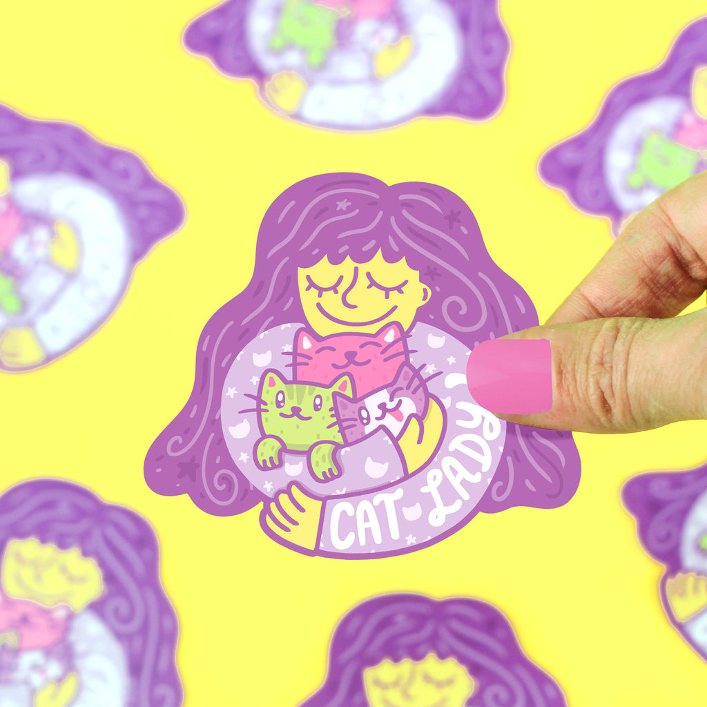 Cat Lady, Adorable Kitty Cat Mom Sticker, For Water Bottle, Laptop, Illustrated Cat Sticker, Vinyl Sticker, Hug Your Cat