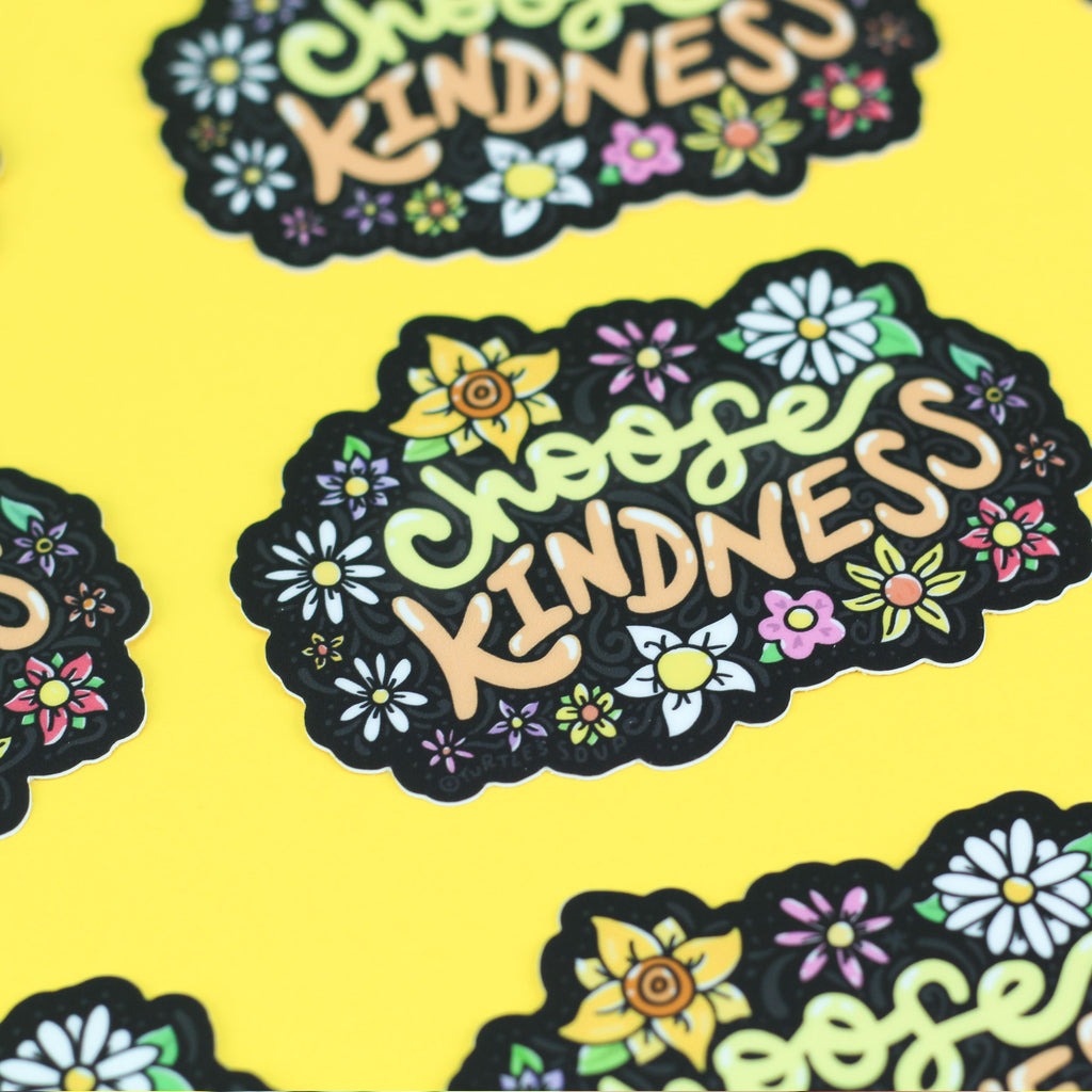 Choose Kindness, Floral Vinyl Sticker, Flowers, Mental Health Decal, Positive, Kindness, Inspirational, Aesthetic, Sticker for, Water Bottle