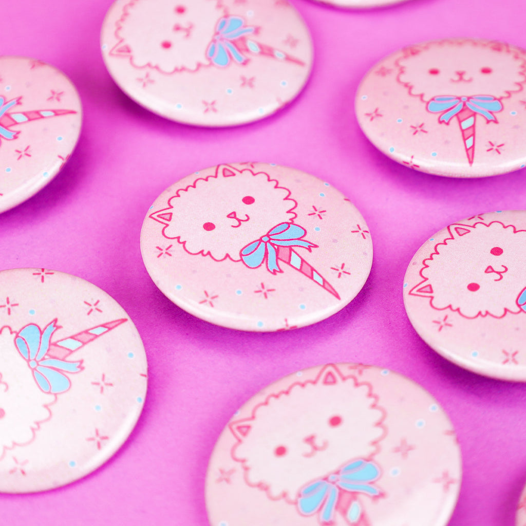 Cotton Candy Cat, Pinback Buttons, Funny Gifts, Vaporwave Aesthetic, Bow Tie, Pastel Goth, Cat Gift, Cat Lover, Cat Mom, Pink, Statement Pin