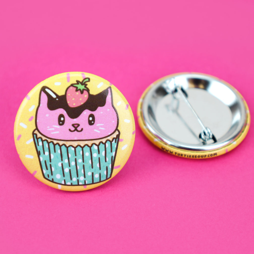 Cupcake-Cat-Pinback-Button-for-Backpack-Cute-Kitty-Pin-by-Turtles-Soup