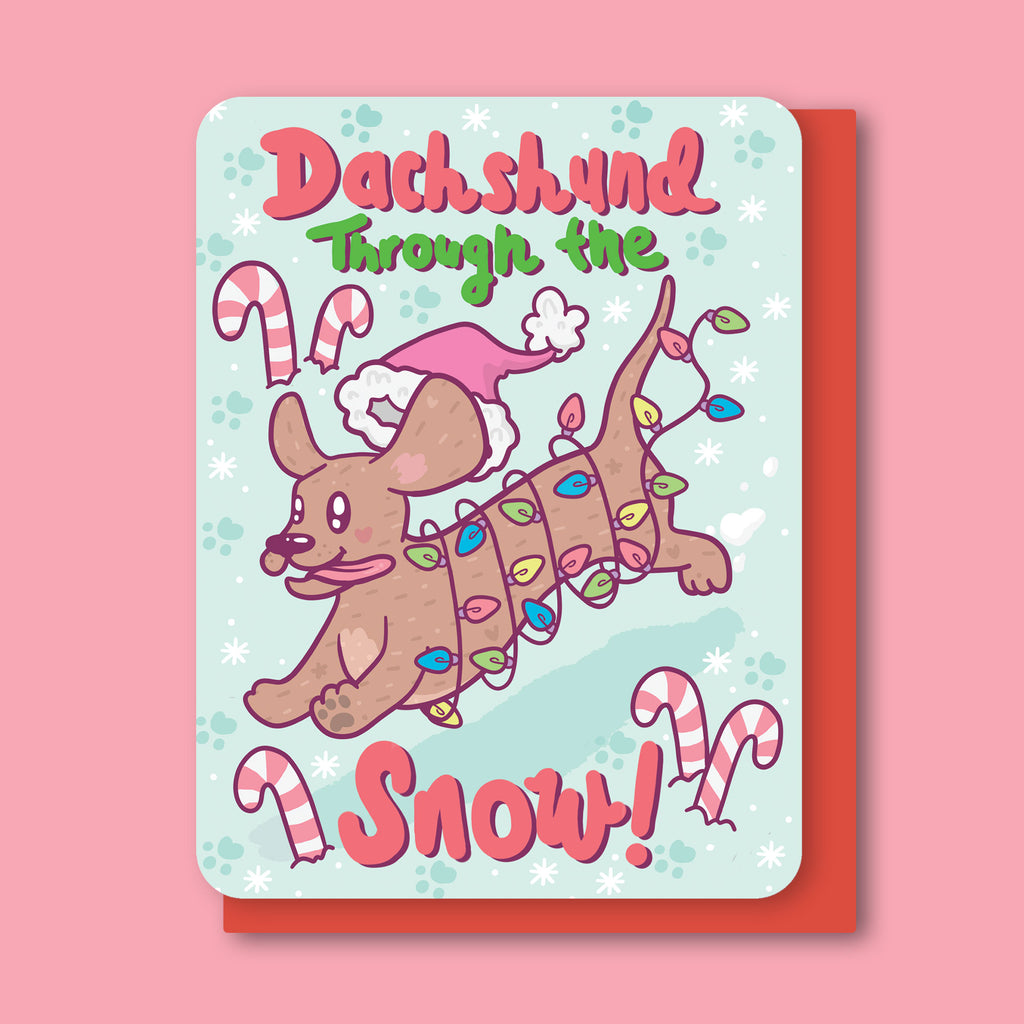 Dachshund-Through-The-Snow-Greeting-Card-Cute-Puppy-Christmas-Holiday-Card-By-Turtles-Soup