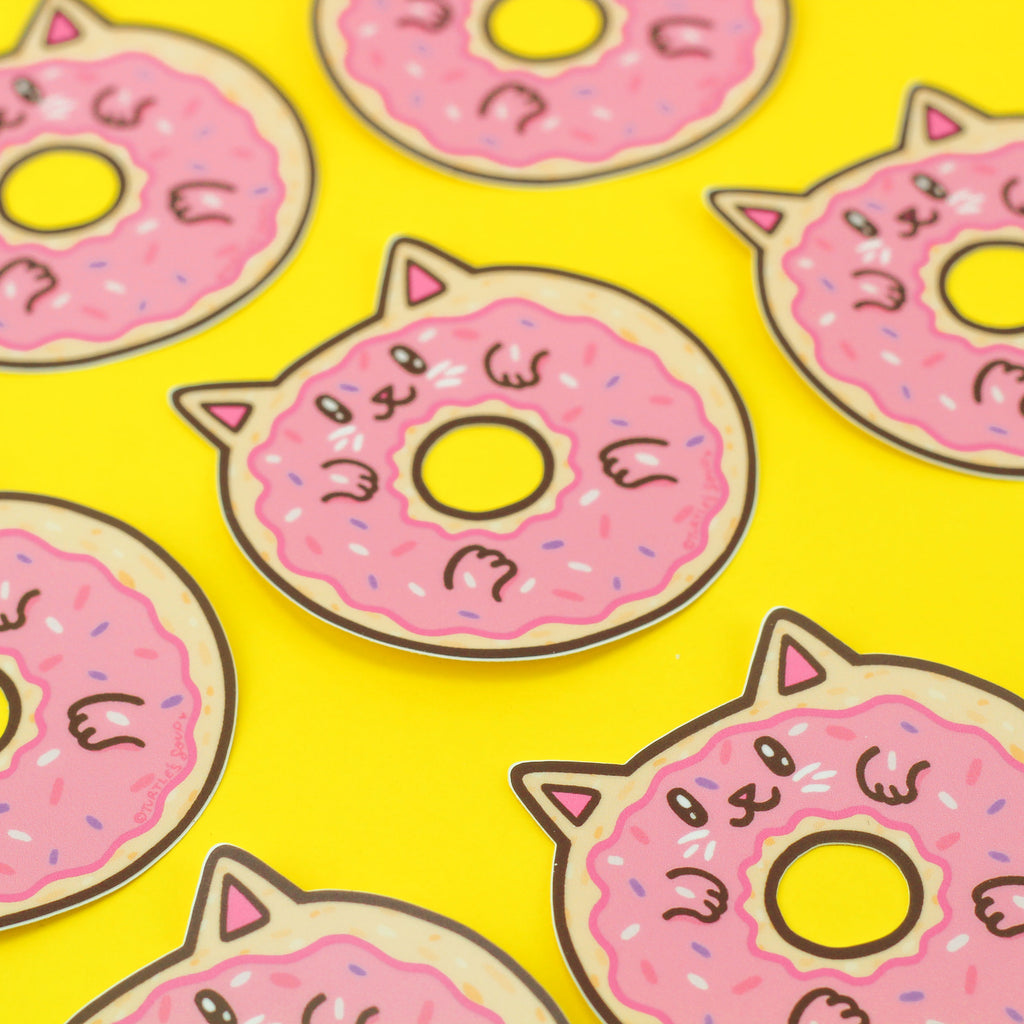 Donut-Kitty-Vinyl-Sticker-Donut-Cat-Cute-Doughnut-Strawberry-Decal-by-Turtles-Soup
