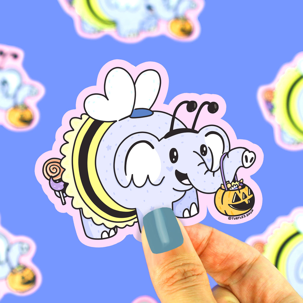 Elephant-Bee-Costume-Halloween-Vinyl-Sticker-Trick-or-Treater-Halloween-Buddies-Cute-Turtles-Soup-Decal-for-Water-Bottle-Laptop-Jack-O-Lantern-Art-Funny