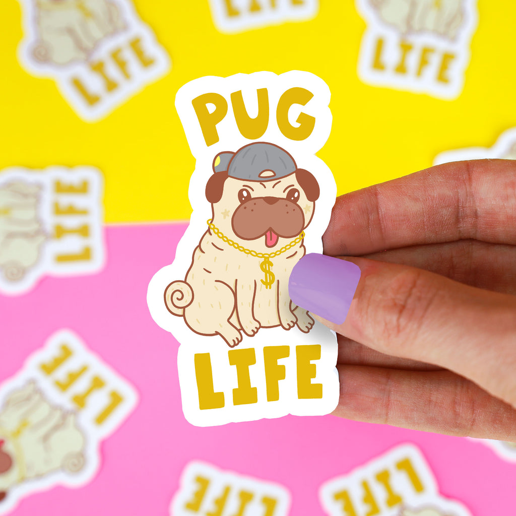 Funny-Pug-Sticker-Pug-Life-Dog-Pun-Punny-Gansta-Sticker-Cute-Decal-By-Turtles-Soup
