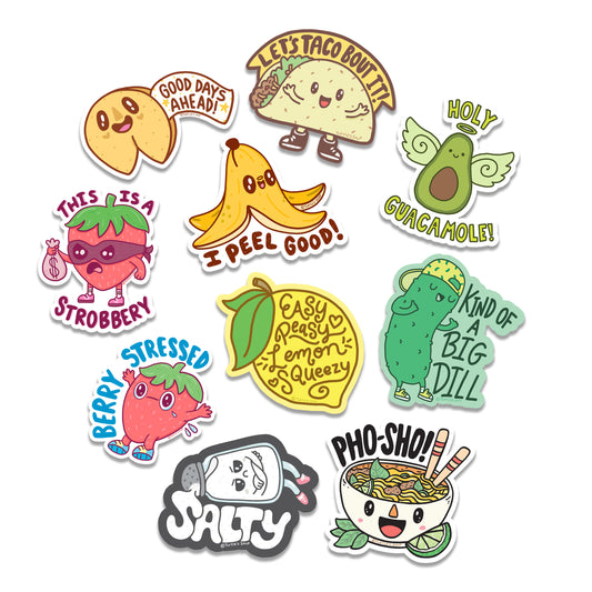 Funny Foodie and Drink Laptop Decals Pack of 10 Vinyl Stickers