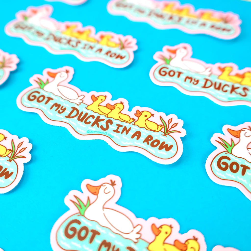 Got-My-Ducks-In-a-Row-Funny-Ducky-Family-Vinyl-Sticker-Decal-Waterproof-Dishwasher-Safe-for-Water-Bottle-Laptop-Phone-Tablet-Cute-Sticker-for-Kids-Children-Adults-Adorable-By-Turtles-Soup-TurtleSoup-Art-Fun-Stickers