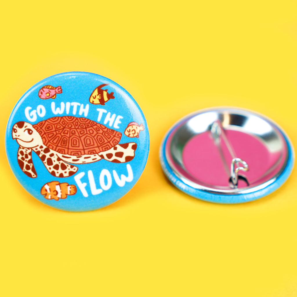 Go With The Flow Sea Turtle Pinback Button, Ocean, Fish, Tropical Fish, Turtle Pin, Ocean Animal, Cute Art, Funny Phrases, Turtles Soup, Art