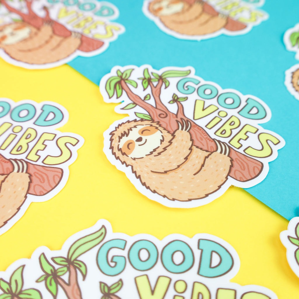 Good Vibes Sloth Sticker, Sloth Gift, Cute Water Bottle Sticker, Vinyl Decal, Animal, Laptop, Cute Sloth, Mother's Day Gift, High Quality