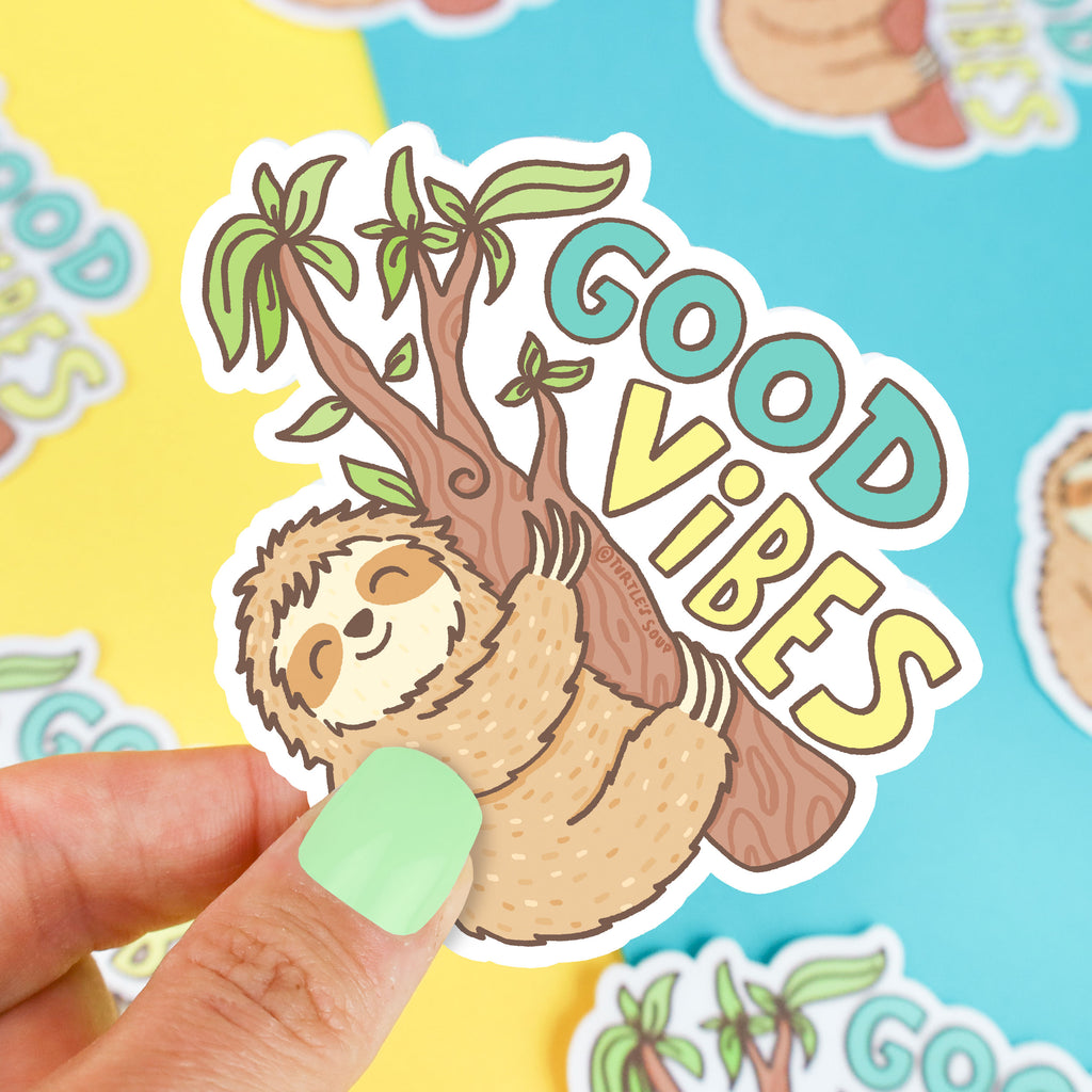 Good Vibes Sloth Sticker, Sloth Gift, Cute Water Bottle Sticker, Vinyl Decal, Animal, Laptop, Cute Sloth, Mother's Day Gift, High Quality