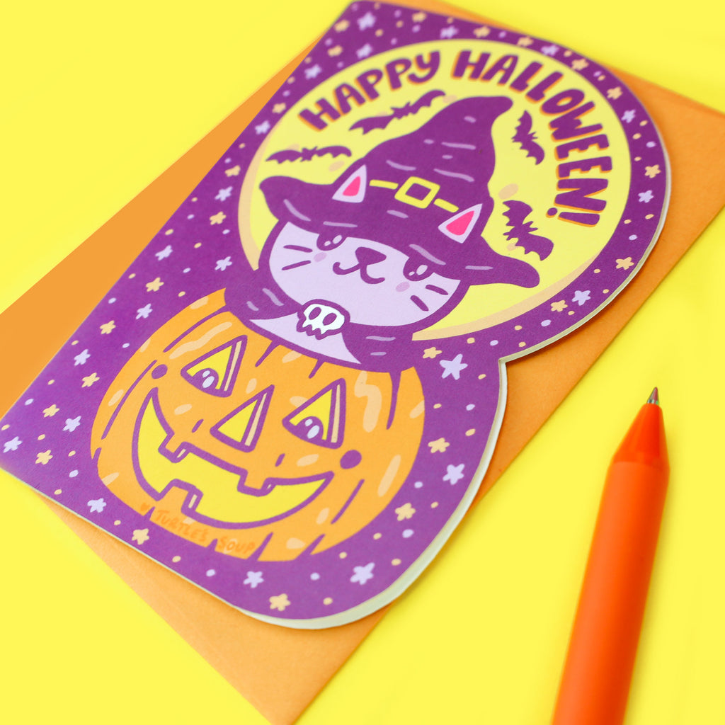 Happy-Halloween-Witch-Kitty-Cat-Halloween-Card-Pumpkin-Cat-Cute-Gift-by-Turtles-Soup.