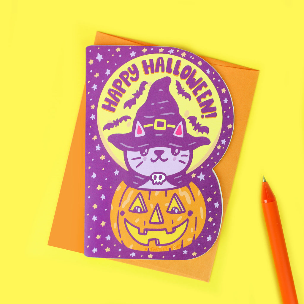 Happy-Halloween-Witch-Kitty-Cat-Halloween-Card-Pumpkin-Cat-Cute-Gift-by-Turtles-Soup.