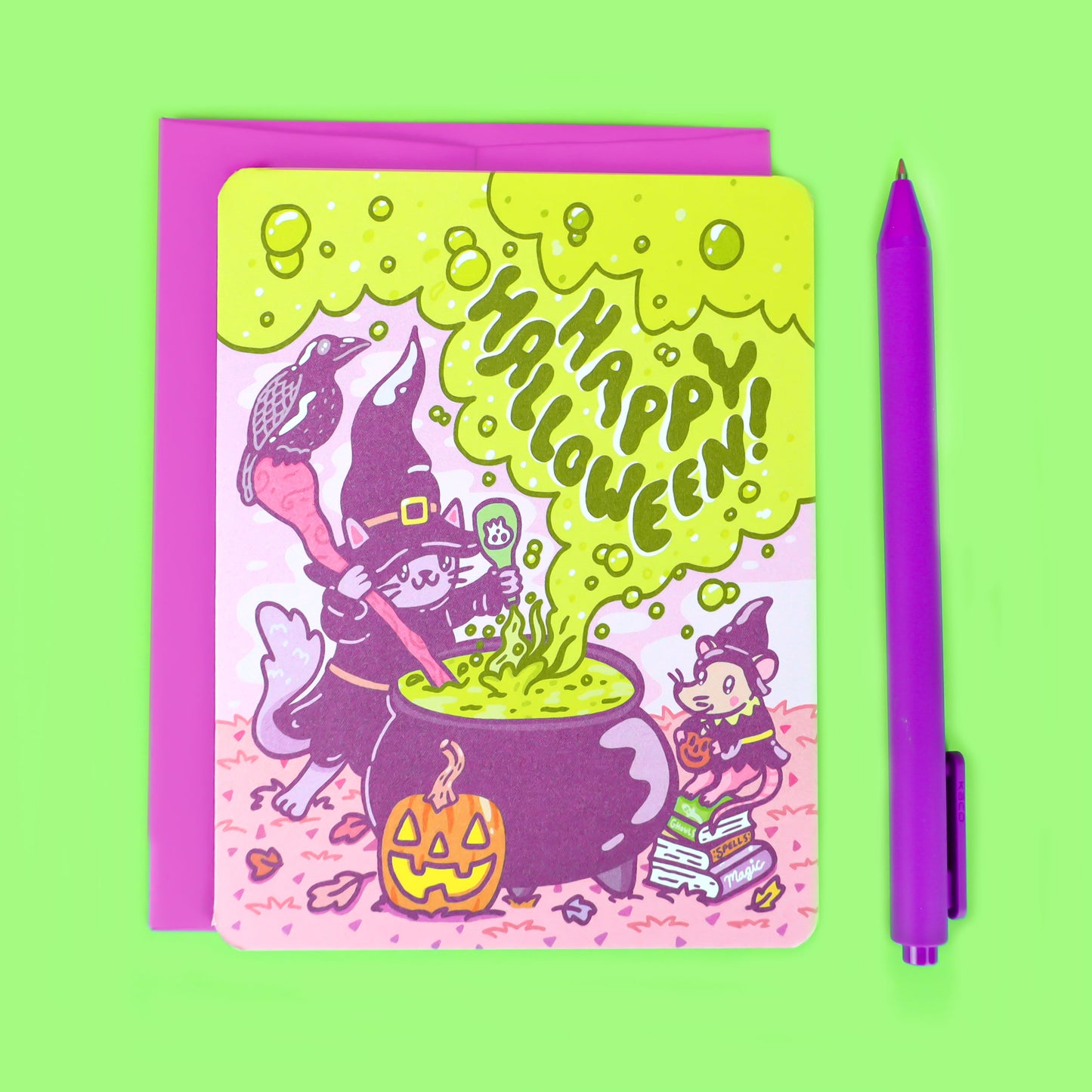 Happy-Halloween-Witchy-Kitty-Witch-Cat-Spooky-Cauldron-Greeting-Card-By-Turtles-Soup-Adorable-Cat-Card.