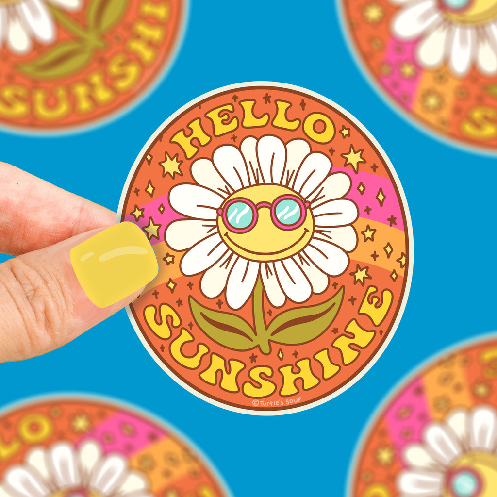 Hello-sunshine-cute-flower-daisy-sticker-adorable-garden-gardener-decal-for-water-bottle-laptop-phone-watering-can-car-window-sticker-by-turtles-soup-turtlessoup