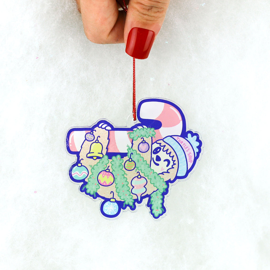 Holiday-Christmas-Tree-Sloth-Ornament-Candy-Cane-Cute-Gift-for-Stocking-Stuffer-Turtles-Soup