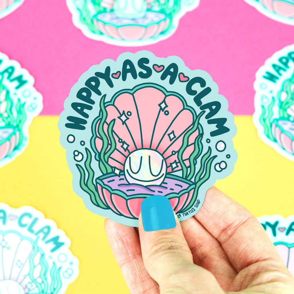 happy-clam-holo-vinyl-sticker-foil-shiny-sea-art