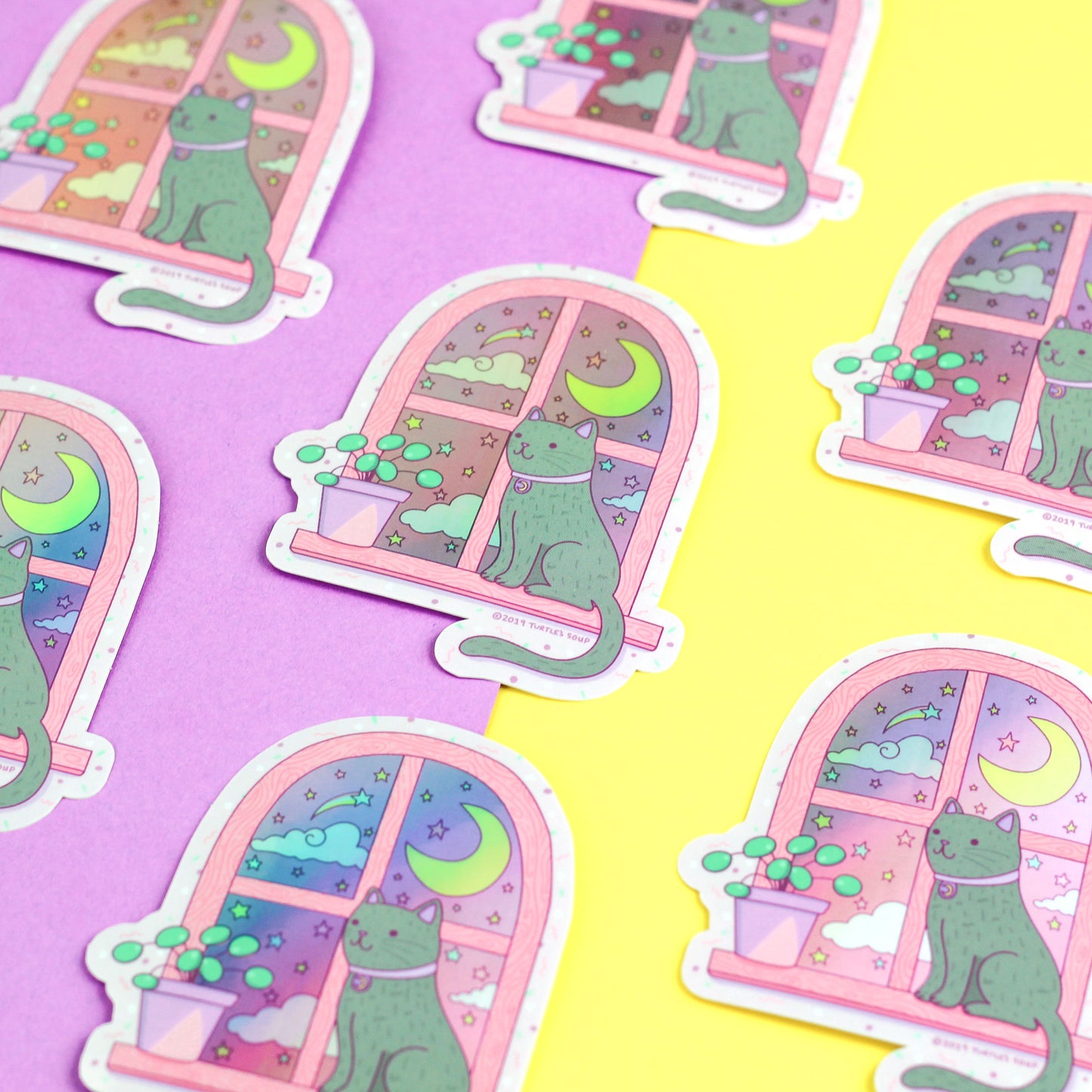 holographic-cat-sticker-gazing-moonlight-whimisical